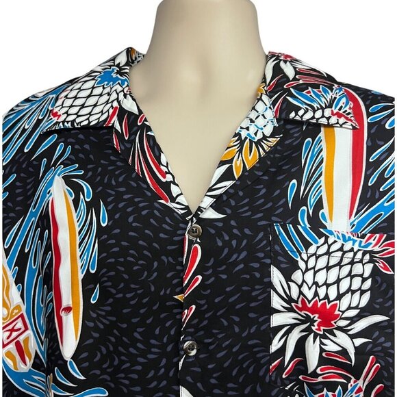 Original Mens Hawaiian Vintage Black Floral Button Up Camp Shirt Medium Pocket - Picture 4 of 7